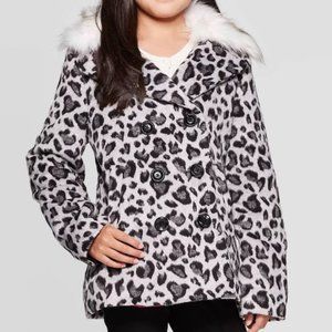 Cat & Jack Girls Gray Leopard Peacoat NWT